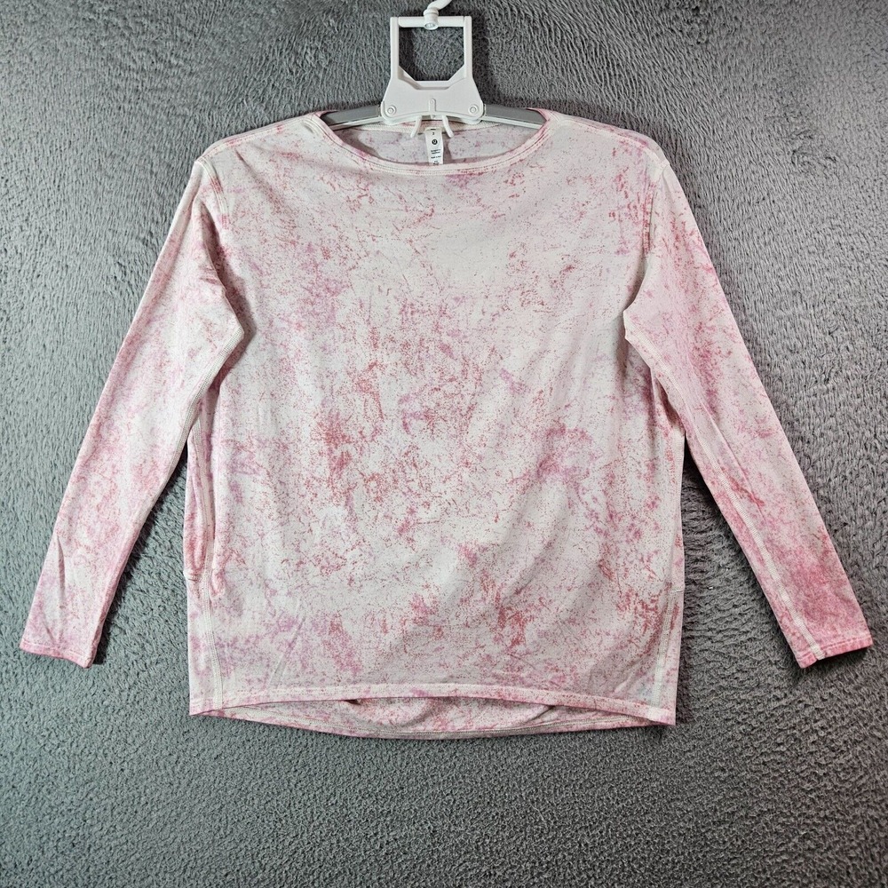 Lululemon Active Top Women Size 2 Abstact Print‎ White Pink 3/4 Sleeve